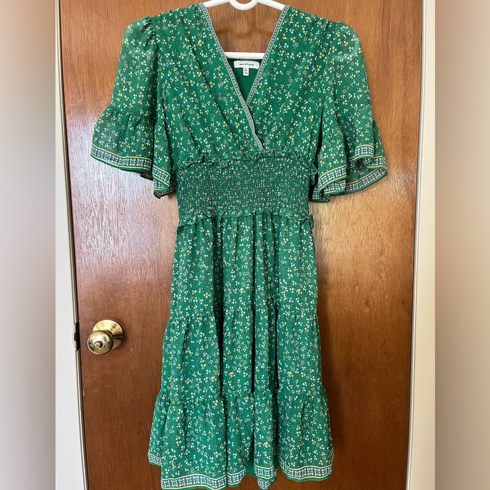 Max Studio Green Floral Midi Dress